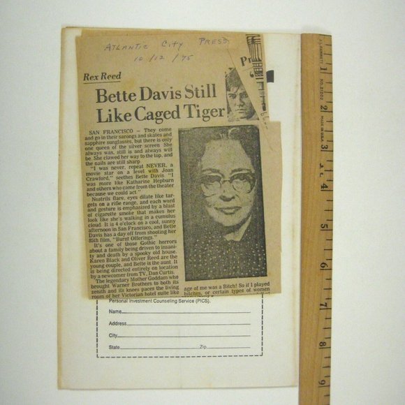 Bette Davis In Person Film Program 1974 Newspaper Clip About Eve Human Bondage - Picture 4 of 6